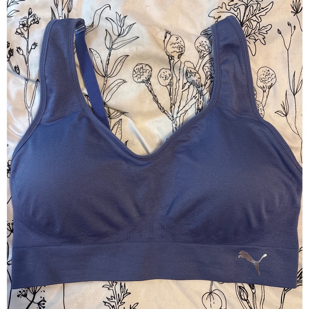 Puma Women's Blue Medium Impact Padded Sports Bra, Large‎